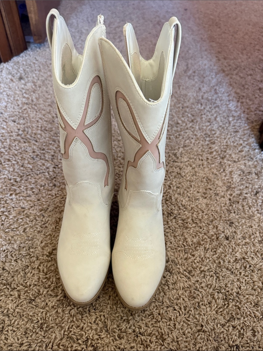 The Children's Place Cream Cowboy Boots with Pink Trim